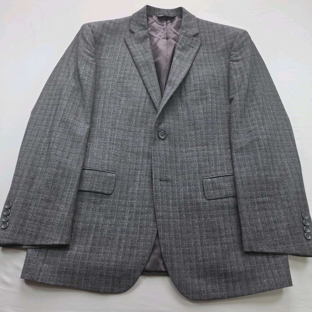 Jos A Bank Signature Blazer 42R Gray Plaid 100% Wool Crosshatch Check